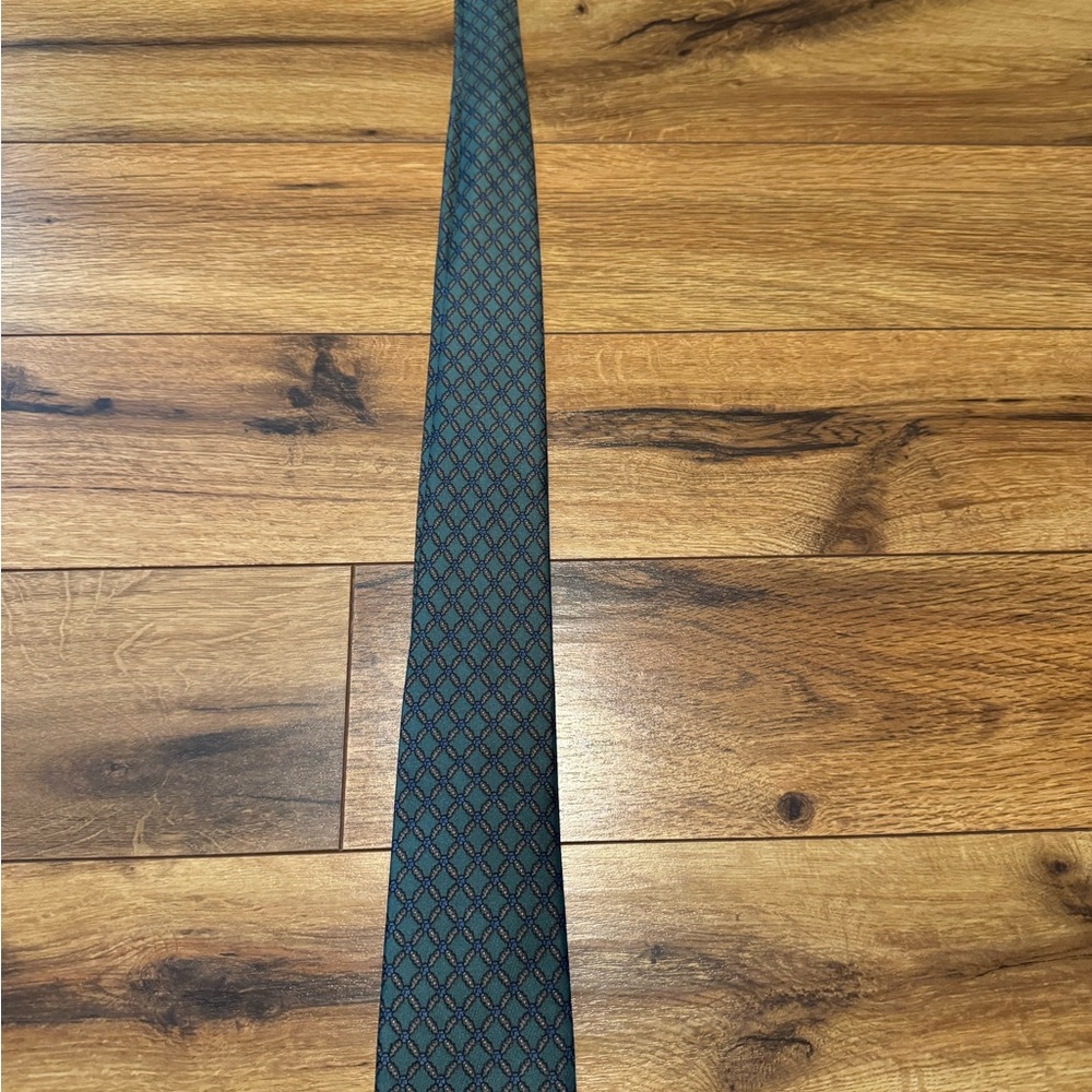 Elegant vintage Hermes Green and blue check print Men's Tie